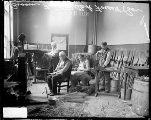 Men Working in Broom Factory at Oak Forest, IL Poorhouse, circa 1915, courtesy Library of Congress